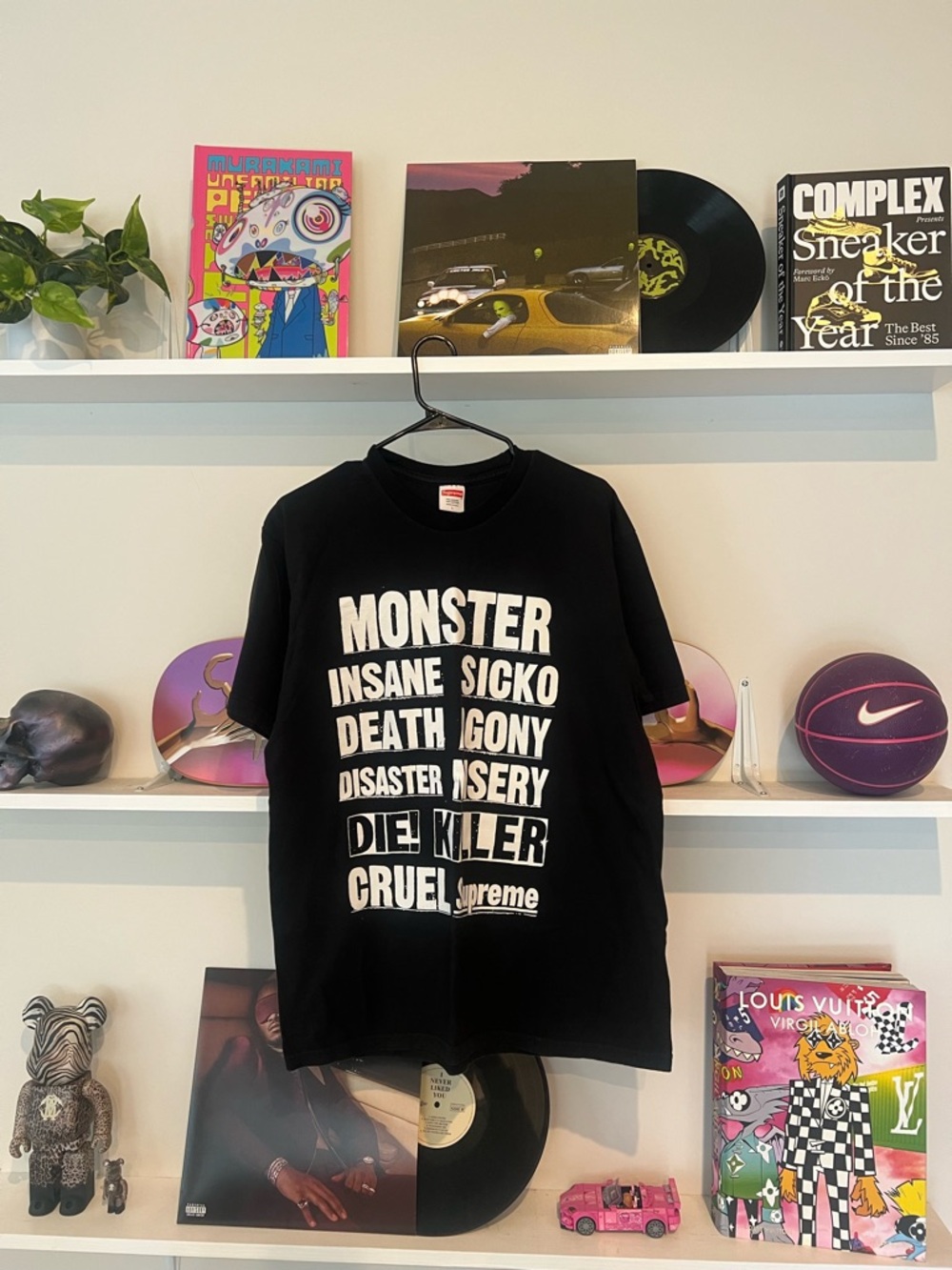 Supreme Black Tee with Bold White 'Monster' Text